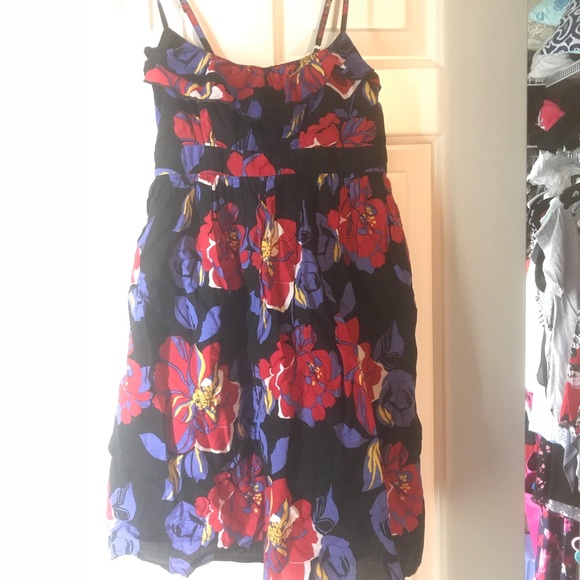 black dress with purple flowers